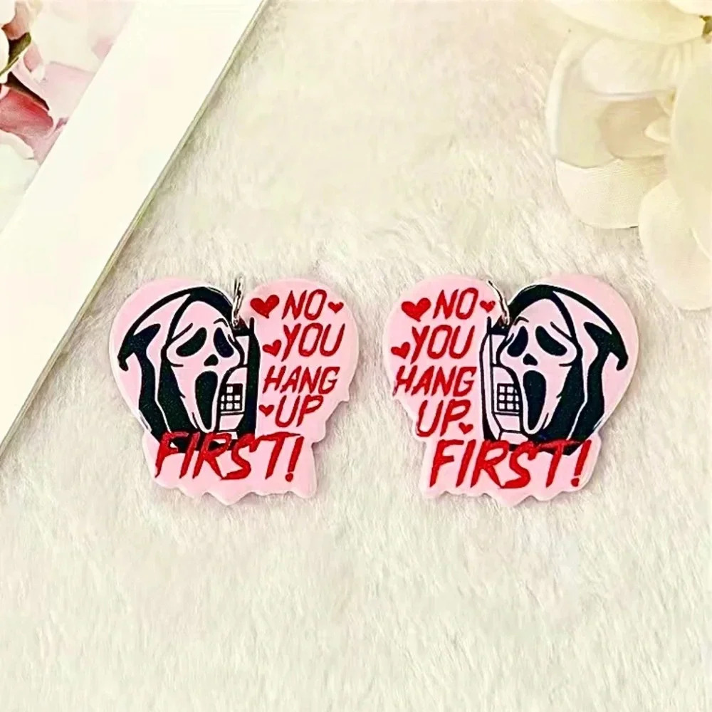 Heart Shaped Ghost Mask Halloween Theme Acrylic Dangle Earrings NEW